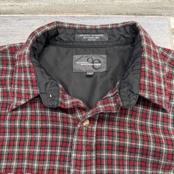 Outdoor Exchange XL Flannel Red Grey Black Warm Button Down Shirt Front Pockets - Picture 5 of 6